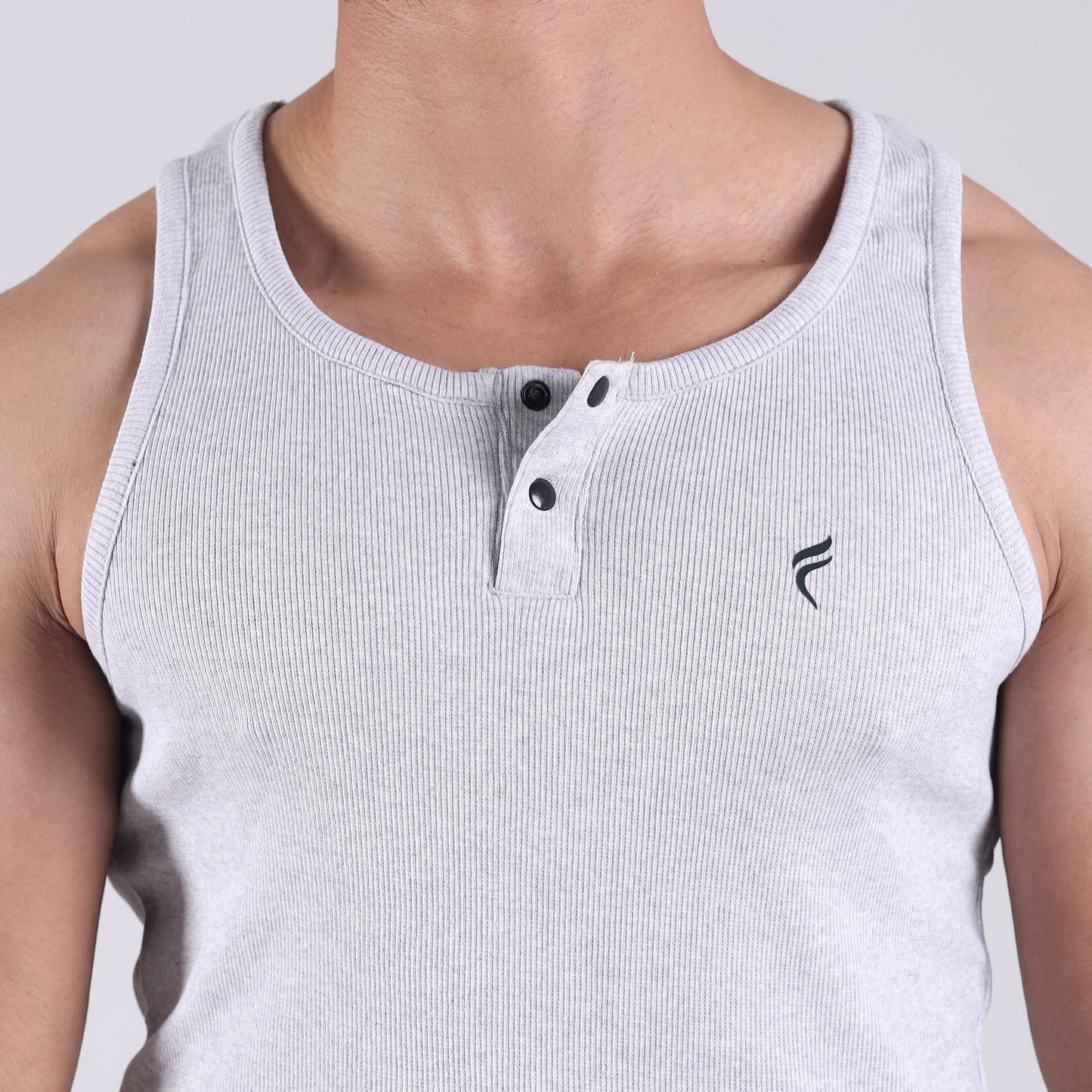 Henley Ribbed Tank White 220 GSM - Organic Cotton