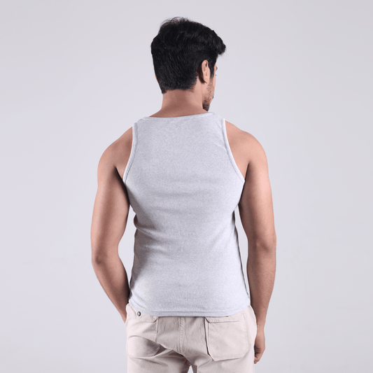 Henley Ribbed Tank White 220 GSM - Organic Cotton