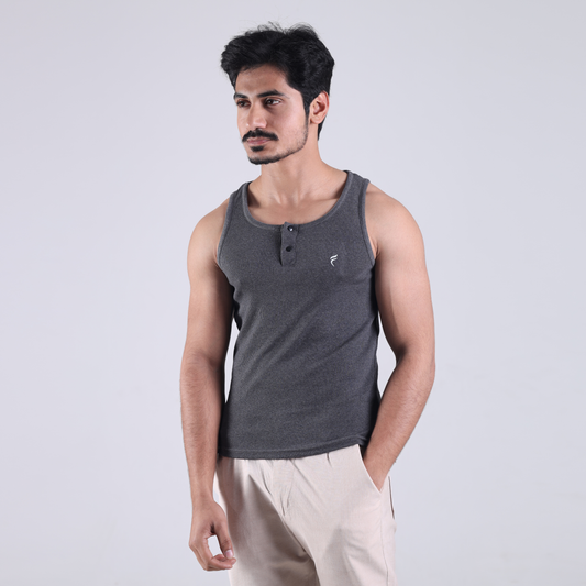Charcoal Henley Tank Top