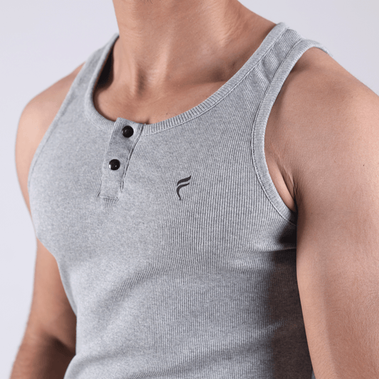 Henley Ribbed Tank Grey 220 GSM - Organic Cotton