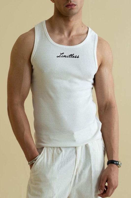 Limitless - Knitted Ribbed Tank White 240 GSM ( pack of 3 )