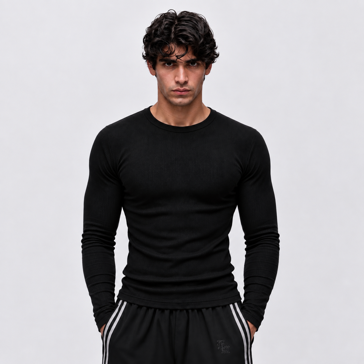 BLACK - Ribbed Round Neck Full Sleeve 220 GSM