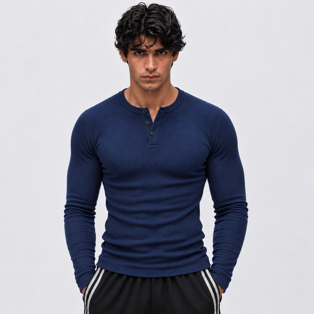 INDIGO - Ribbed Henley Full Sleeve 220 GSM