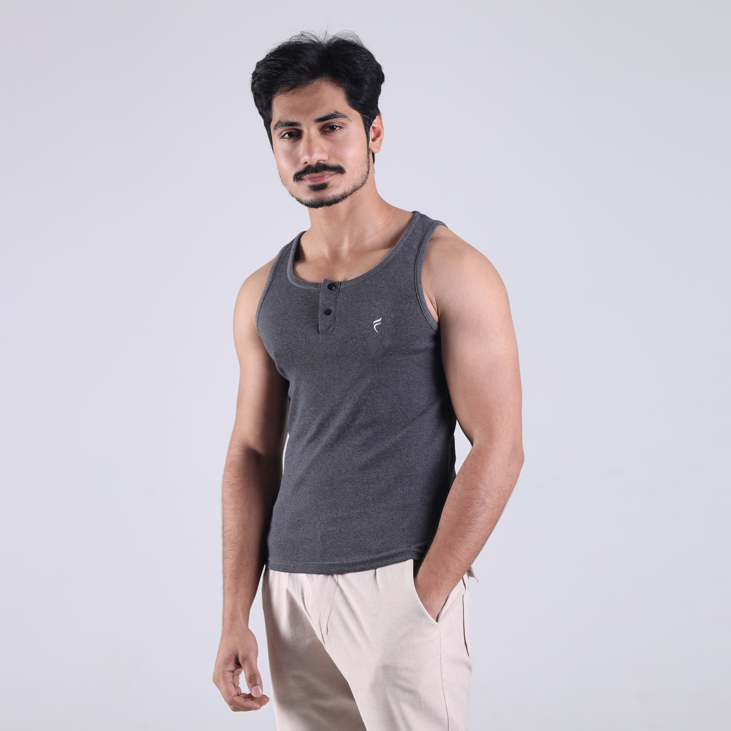 Charcoal Henley Tank Top