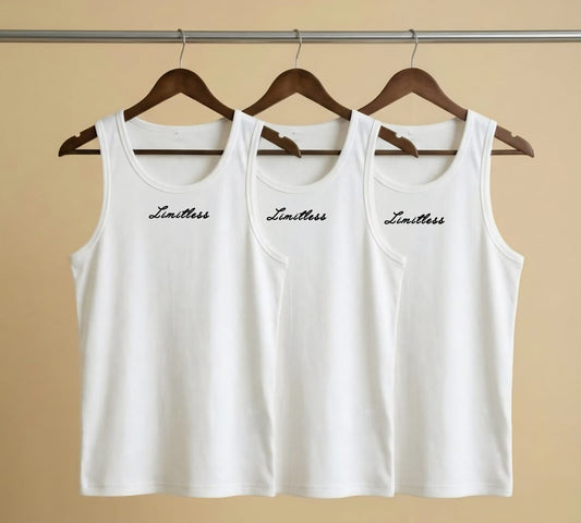 Limitless - Knitted Ribbed Tank White  240 GSM ( pack of 3 )