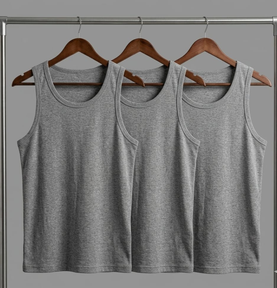 Ribbed Tank Grey (pack of 3) 220 GSM - Organic Cotton