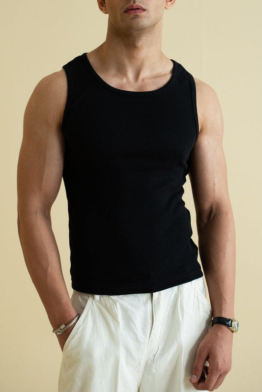 Ribbed Tank Black 220 GSM - Organic Cotton