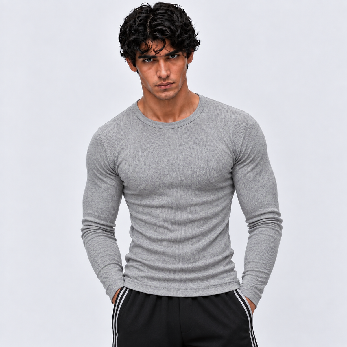 HEATHER GREY -  Ribbed Round Neck Full Sleeve 280 GSM