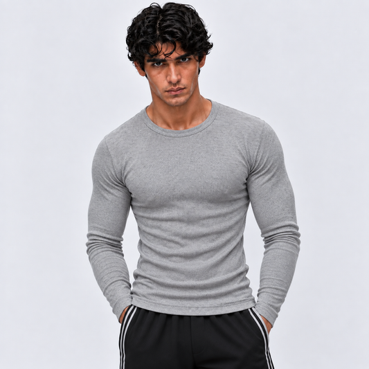 HEATHER GREY -  Ribbed Round Neck Full Sleeve 280 GSM