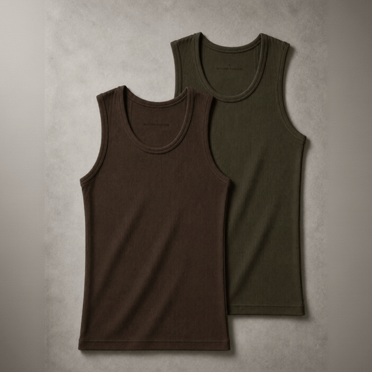 Brown & Army Green Ribbed Tanks - 220 GSM