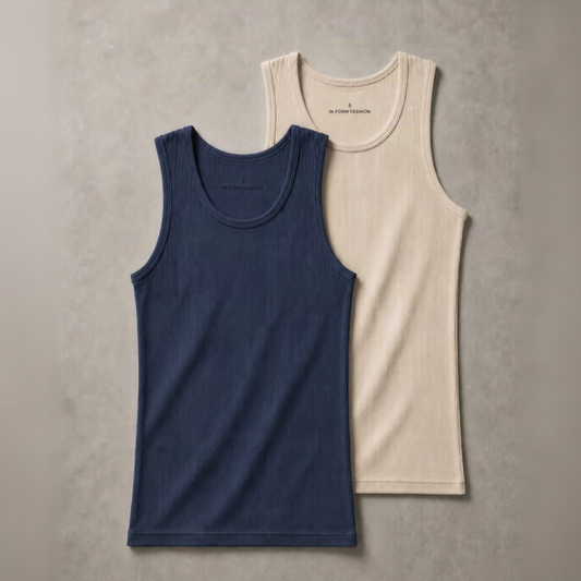 Indigo & Beige Ribbed Tanks  - 220 GSM Organic Cotton