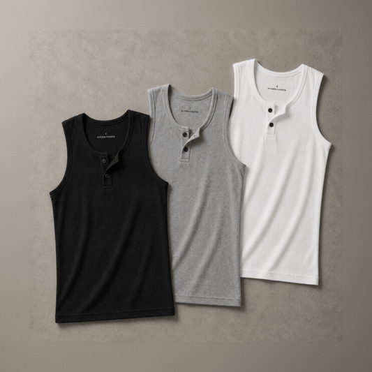 Henley Ribbed Tank (pack of 3) 220 GSM - Organic Cotton