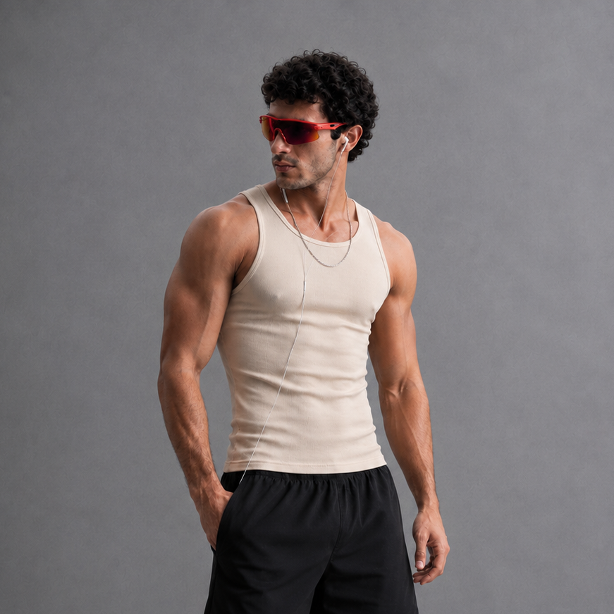 Indigo & Beige Ribbed Tanks  - 220 GSM Organic Cotton