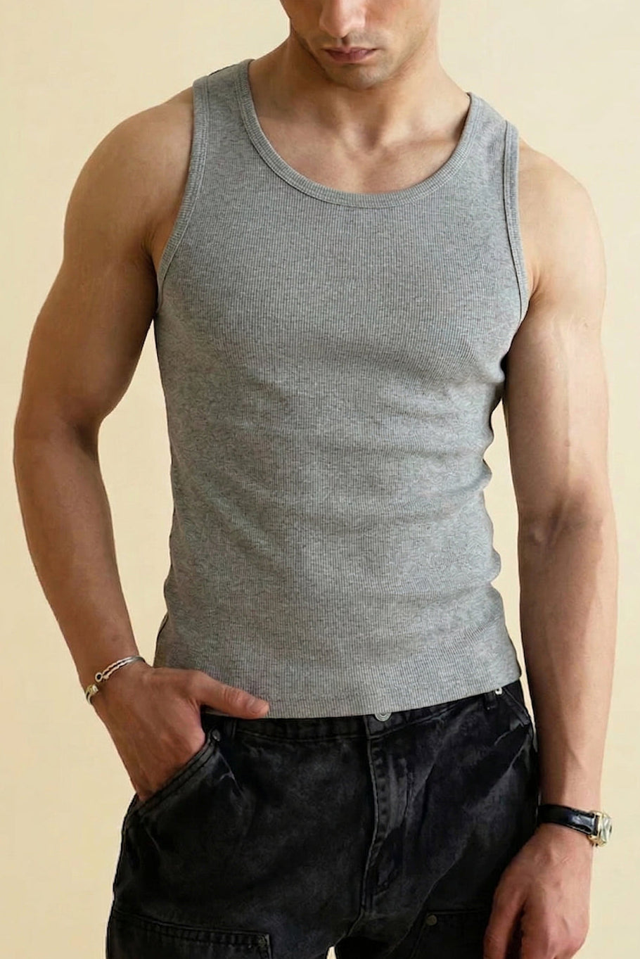 Ribbed Tank Grey 220 GSM - Organic Cotton