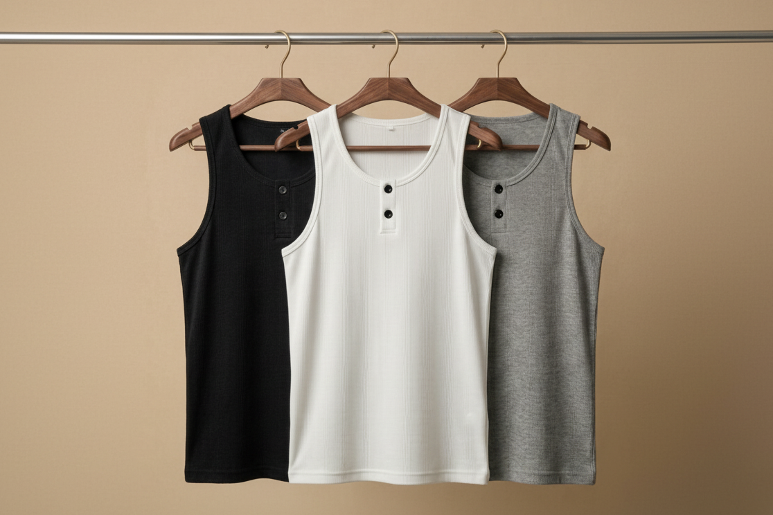 Henley Ribbed Tank (pack of 3) 220 GSM - Organic Cotton
