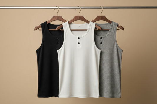 Henley Ribbed Tank (pack of 3) 220 GSM - Organic Cotton