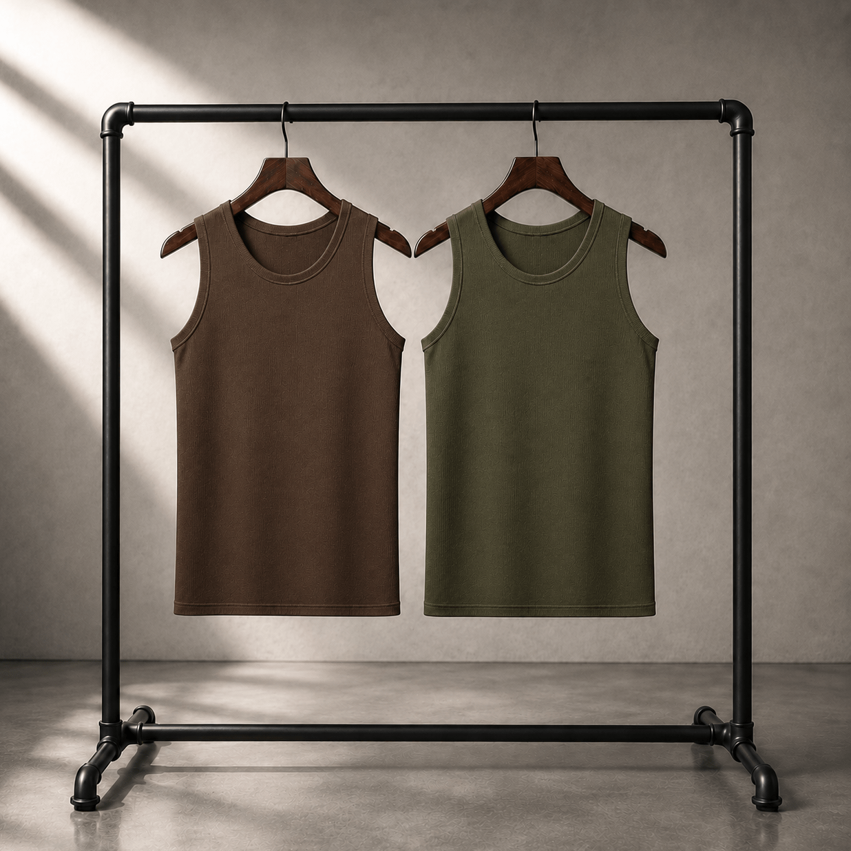 Brown & Army Green Ribbed Tanks - 220 GSM