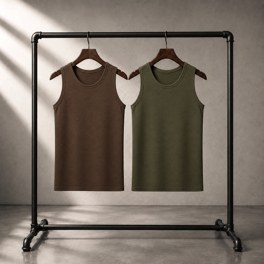 Brown & Army Green Ribbed Tanks - 220 GSM