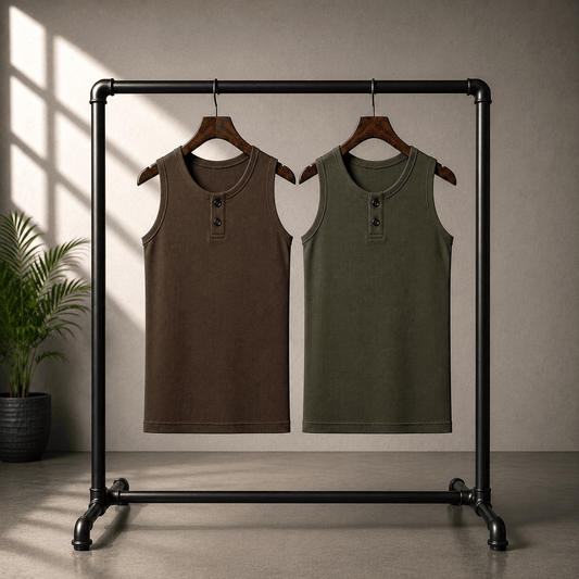 Henley Ribbed Tanks Brown & Army Green 220 GSM