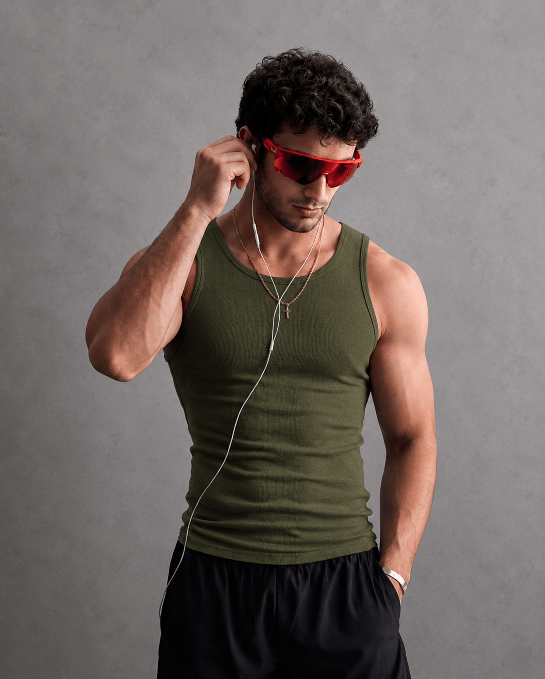 Brown & Army Green Ribbed Tanks - 220 GSM