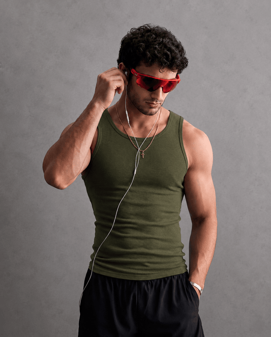 Army Green - Ribbed Tank 220 GSM Organic Cotton