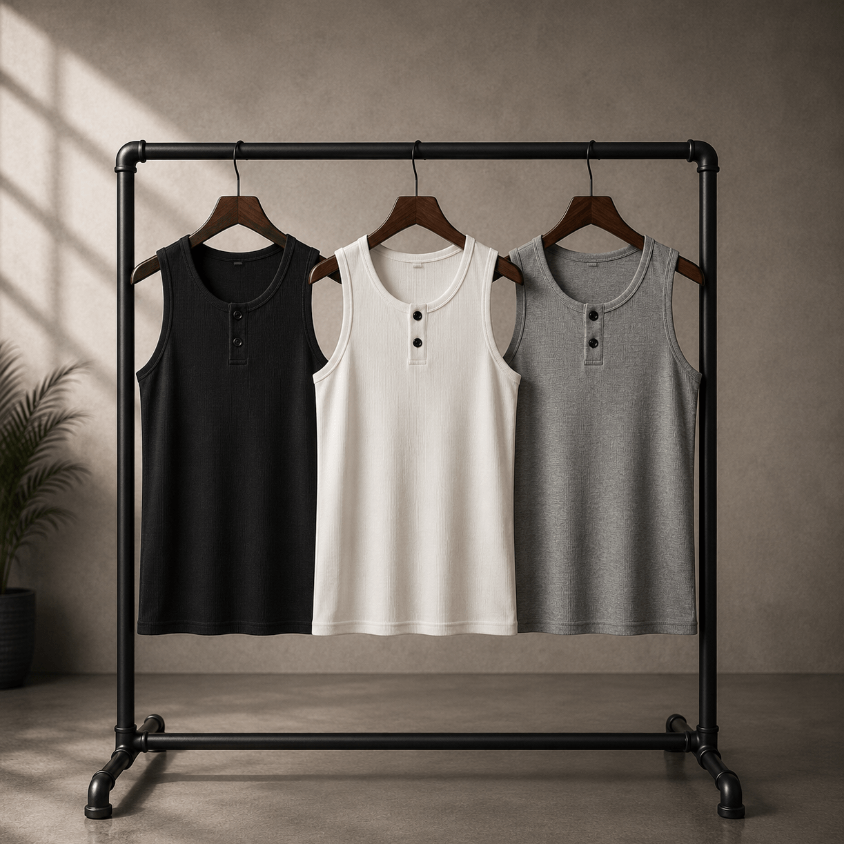 Henley Ribbed Tank (pack of 3) 220 GSM - Organic Cotton